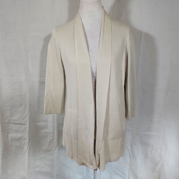 Eileen Fisher Silk Cotton Cardigan Sweater Size Medium Open Front 3/4 Sleeve - Picture 2 of 12
